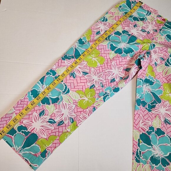 Lilly Pulitzer floral capris pants size 12 Hibiscus Pink Beach Mat pattern - Picture 9 of 13